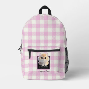 Sac À Dos Imprimé Cute kitty rose blanc plaid personnalisation