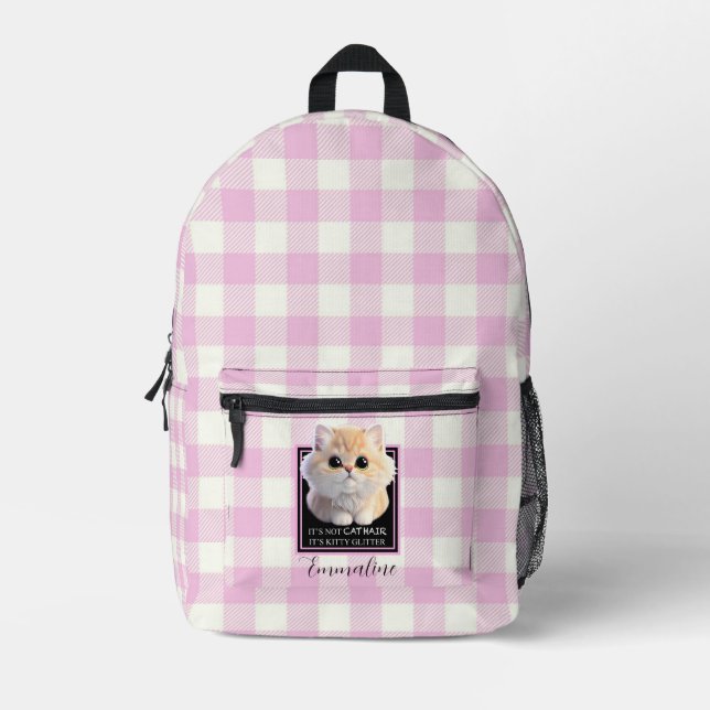 Sac À Dos Imprimé Cute kitty rose blanc plaid personnalisation (Recto)
