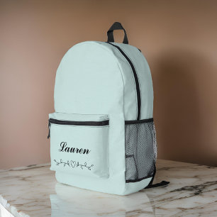 Sac À Dos Imprimé Cute Minimaliste Coeur Vert Feuille Pastel Blue