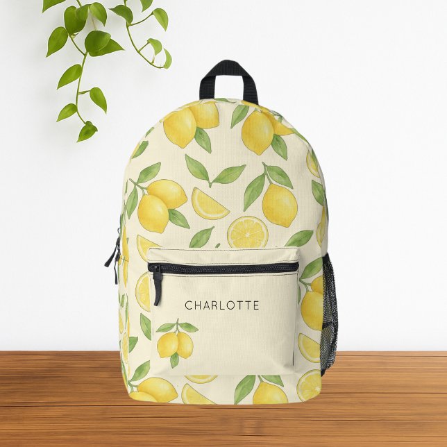 Sac À Dos Imprimé Cute Motif citron aquarelle (Cute Yellow Watercolor Lemon  Pattern Beige Backpack)