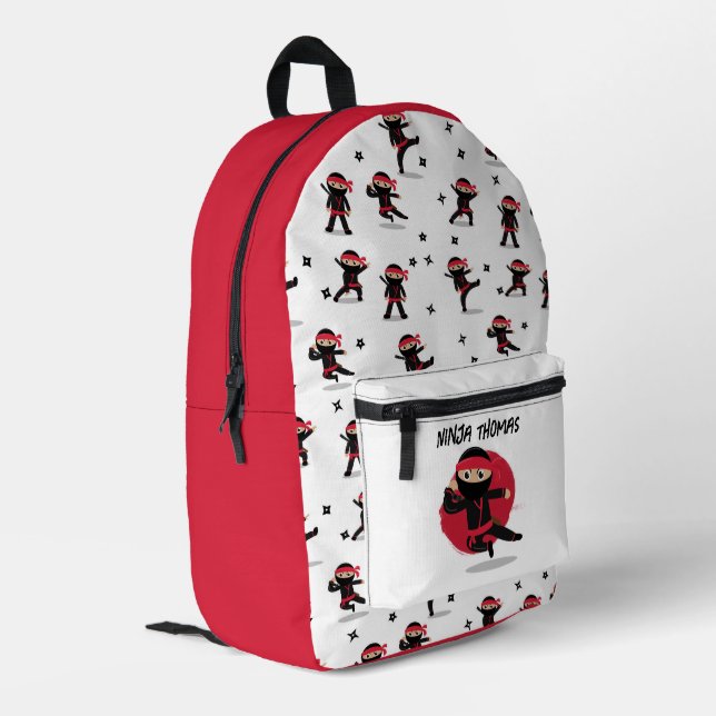 Sac À Dos Imprimé Cute Ninja Warrior Black & Red Kids School (Coin arrière gauche)