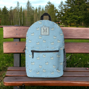 Sac À Dos Imprimé Cute Poudre Blue Chats Motif avec Monogramme