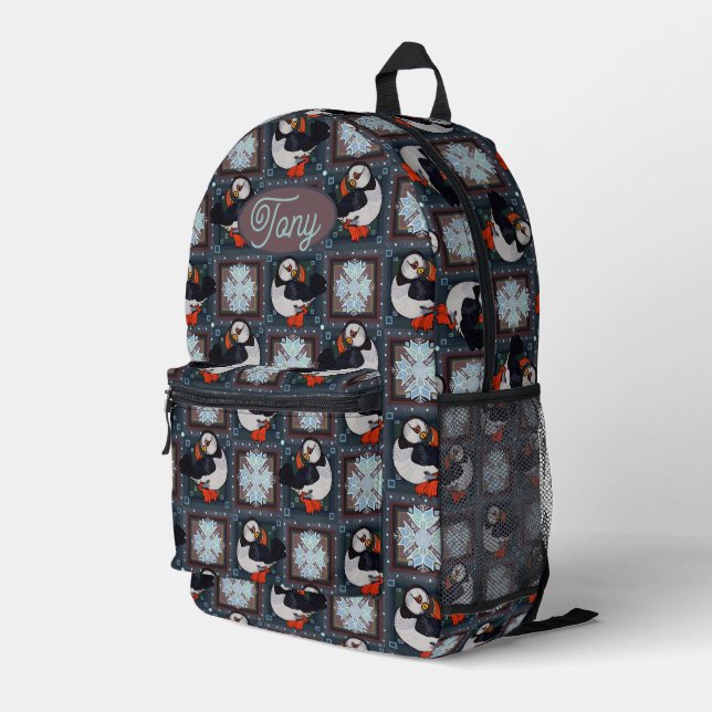 Sac À Dos Imprimé Cute Puffin Birds Motif d'hiver (Coin arrière droit)