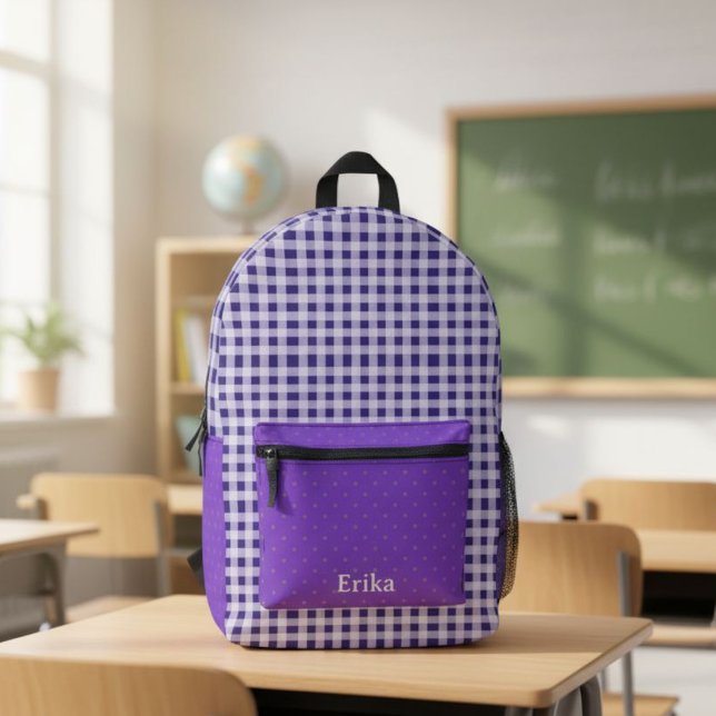 Sac À Dos Imprimé Cute Purple Gingham Personalized Backpack (Créateur téléchargé)