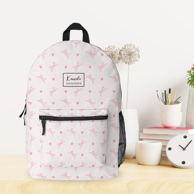 Sac À Dos Imprimé Cute Rose Bow & Coquette Coeur Nom du script perso (Créateur téléchargé)