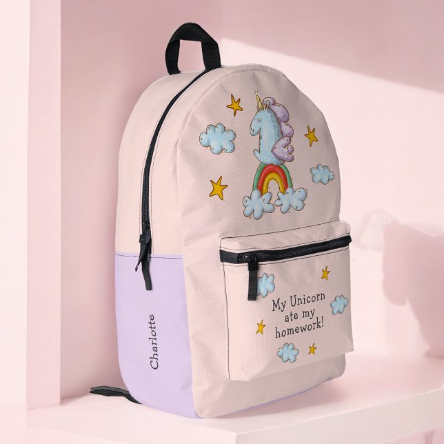Sac À Dos Imprimé Cute Rose Funny Unicorn Mange Mes devoirs (Créateur téléchargé)