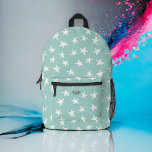 Sac À Dos Imprimé Cute Stars Motif sur Aqua avec votre nom<br><div class="desc">Un amusant et à la mode ivoire off white stars motif sur un aqua arrière - plan cool couvre ce sac à dos personnalisé dans le style. Un modèle de texte est inclus pour personnaliser cet élément avec votre nom ou tout autre texte souhaité. Préparez-vous à votre prochaine aventure, que...</div>