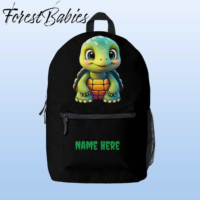 Sac À Dos Imprimé Cute Tortoise Box Turtle Animal Cartoon Graphique (Tortoise, Black Customizable ForestBabies Backpack - Front)