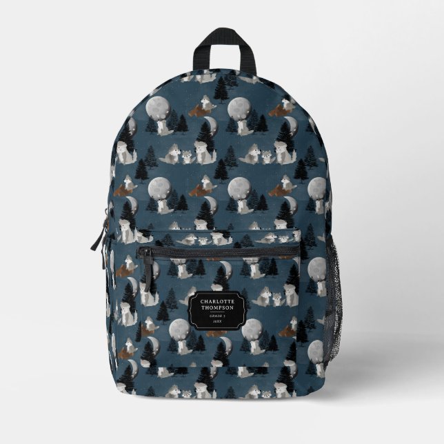 Sac À Dos Imprimé Cute Wolf Pack Woodland Night Sky (Recto)