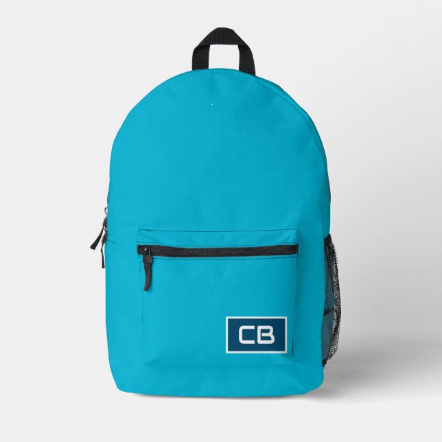 Sac à dos imprimé Cyan Monogramme couleur tendance (Recto)