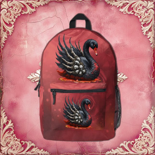 Sac À Dos Imprimé Cygne noir d'os – Élégance gothique  (Créateur téléchargé)