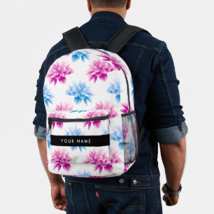 Sac À Dos Imprimé Dahlia rose et bleu, motif floral, votre nom
