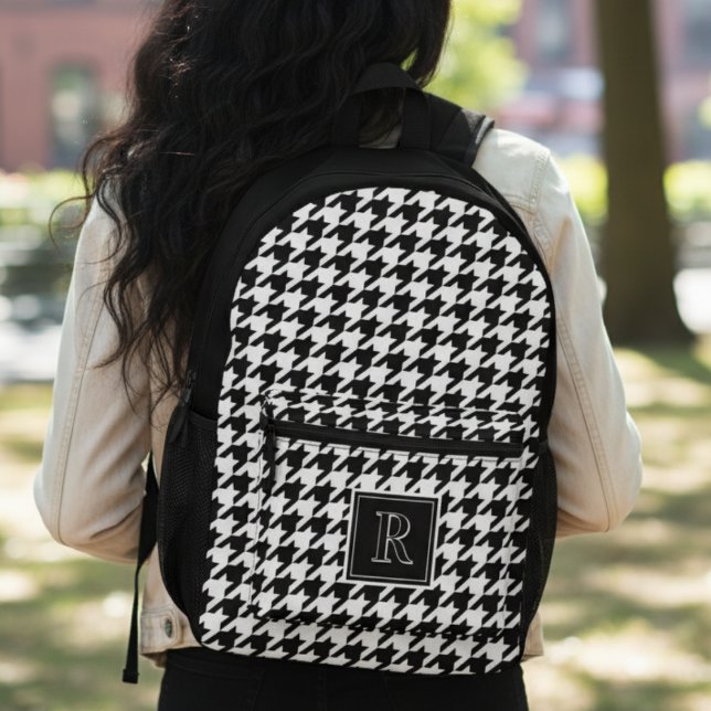 Sac À Dos Imprimé Damier Anglais Monogramme Noir & Blanc (Houndstooth Black & White Monogram Christmas Printed Backpack
)