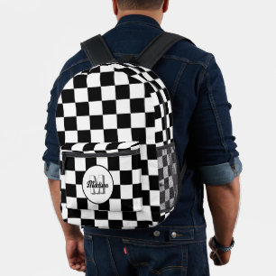 Sac À Dos Imprimé Damier géométrique rétro Monogramme noir et blanc