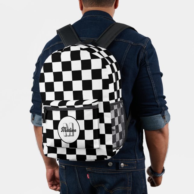 Sac À Dos Imprimé Damier géométrique rétro Monogramme noir et blanc (Insitu (Modèle))