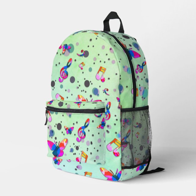 Sac À Dos Imprimé Danse de Musique de Couleurs sur Vert (Coin arrière droit)