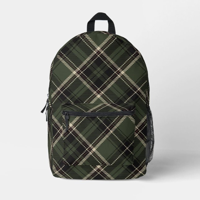 Sac À Dos Imprimé Dark Academia Épince foncée Vert Plaid (Recto)