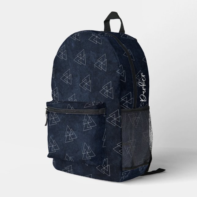Sac À Dos Imprimé Dark Navy Blue Modern Geometry Motif Ajouter un no (Coin arrière droit)