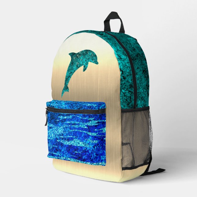 Sac À Dos Imprimé Dauphin dans la mer, scintillant (Coin arrière droit)
