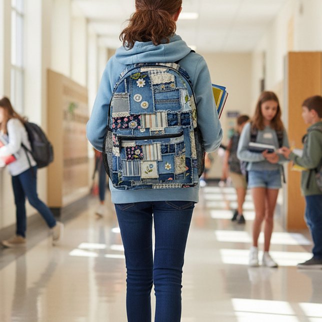 Sac À Dos Imprimé Denim Patchwork (Créateur téléchargé)