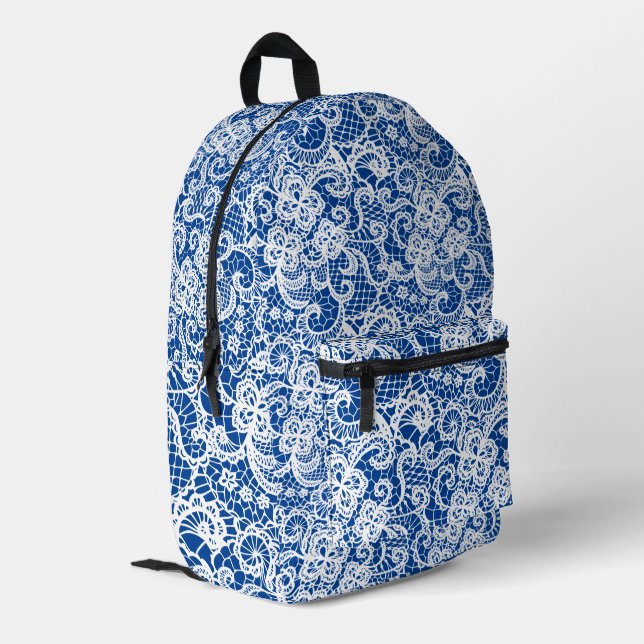 Sac À Dos Imprimé Dentelle blanche en bleu (Coin arrière gauche)