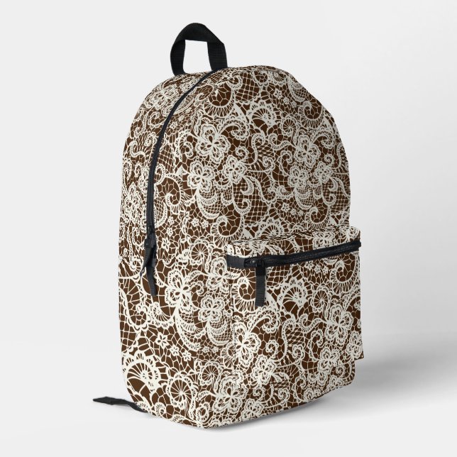 Sac À Dos Imprimé Dentelle d'ivoire sur marron (Coin arrière gauche)