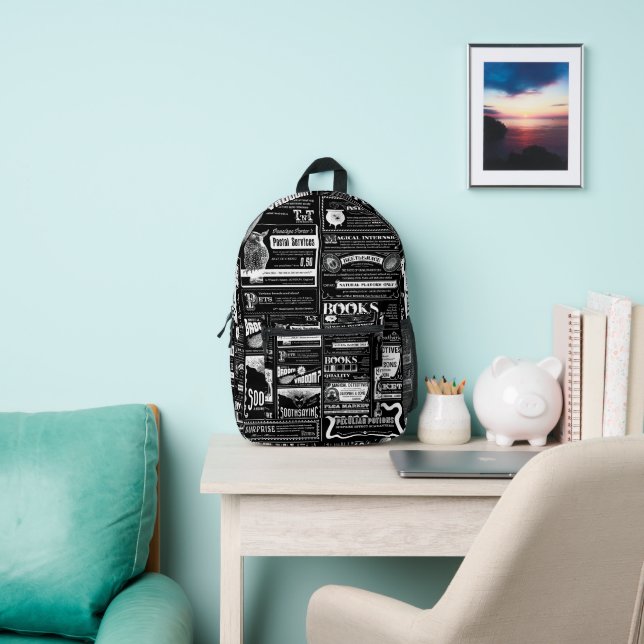 Sac À Dos Imprimé déplaisant journal halloween noir (Insitu)