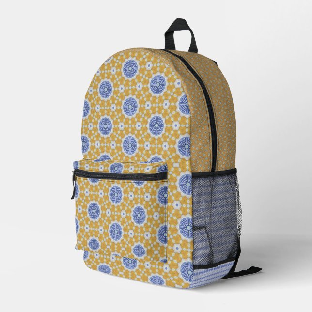 Sac À Dos Imprimé Design bleu et jaune (Coin arrière droit)