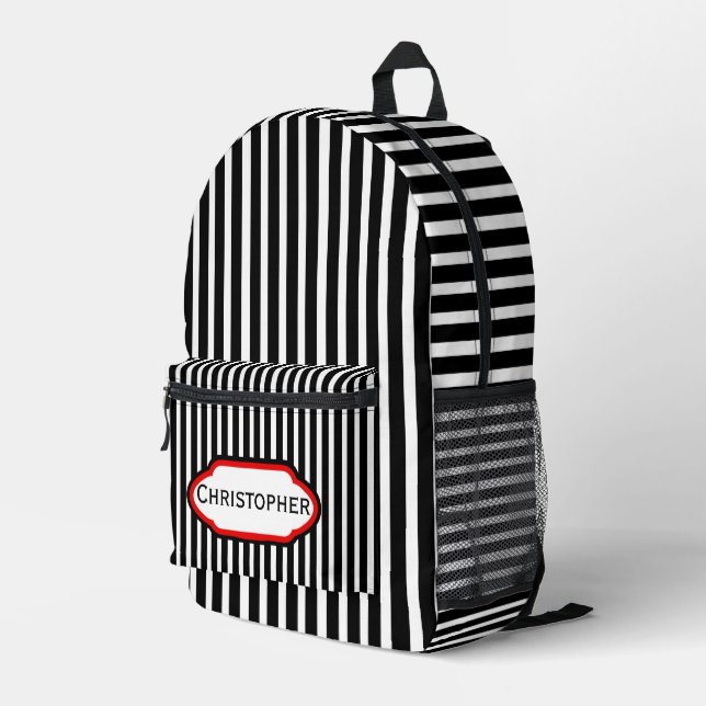 Sac À Dos Imprimé Design de bandes noires personnalisé (Coin arrière droit)
