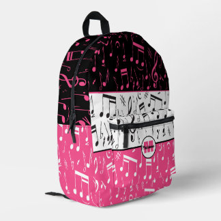 Sac À Dos Imprimé Design de musique rose, noir et blanc personnalisé