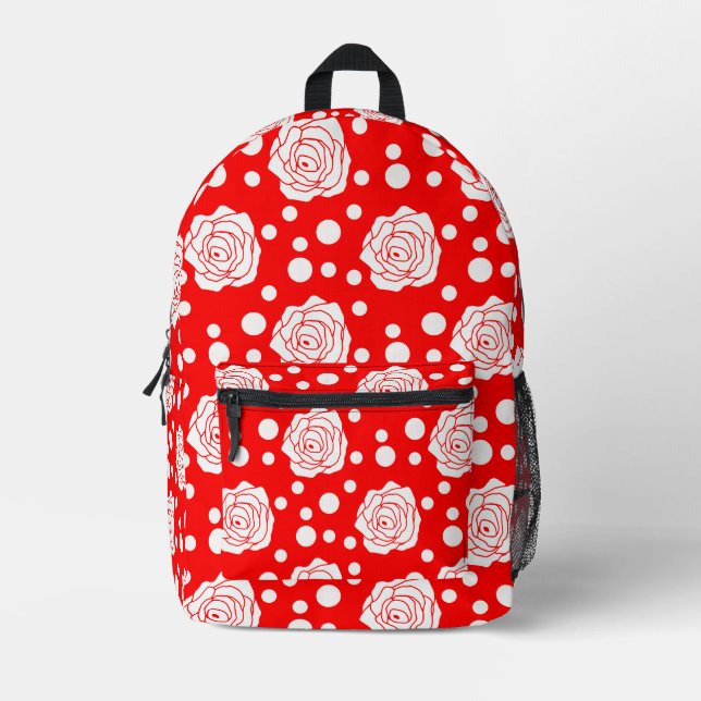 Sac À Dos Imprimé Design d'illustrations florales Pois en rouge blan (Recto)