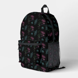 Sac À Dos Imprimé Design Fleur Glitter Sur Noir