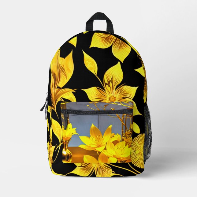 Sac À Dos Imprimé Design floral jaune doré (Recto)