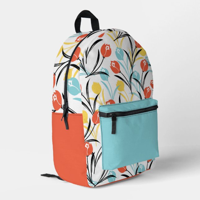 Sac À Dos Imprimé Design floral Motif de Tulipe en blanc (Coin arrière gauche)