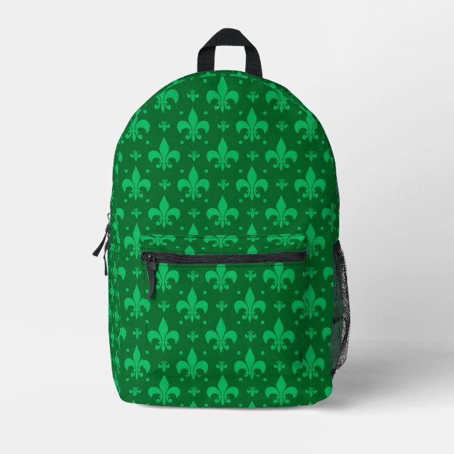 Sac À Dos Imprimé Design Motif Fleur de lis vert (Recto)