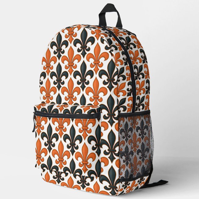 Sac À Dos Imprimé Design Motif Orange noir baroque Fleur-de-lis (Créateur téléchargé)