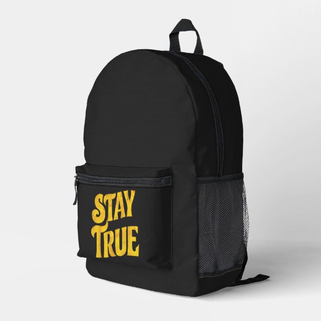 Sac À Dos Imprimé Design Motivant 'Stay True' en Or Texturé (Coin arrière droit)