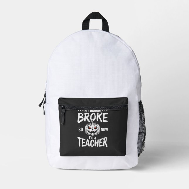 Sac À Dos Imprimé Dessin drôle de professeur d'Halloween Balai cassé (Recto)