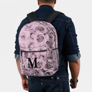Sac À Dos Imprimé Dessin élégant vintage de roses roses grises noire