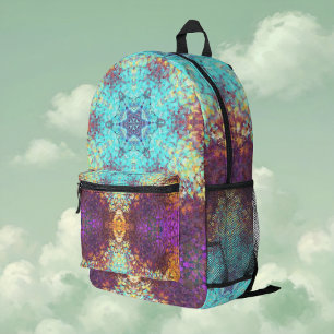 Sac À Dos Imprimé Digital Mandala bleu jaune et violet