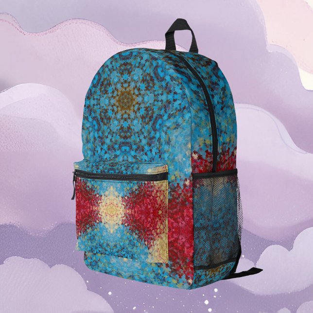 Sac À Dos Imprimé Digital Mandala bleu rouge et jaune (Créateur téléchargé)