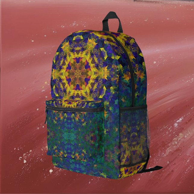 Sac À Dos Imprimé Digital Mandala jaune bleu et vert (Créateur téléchargé)