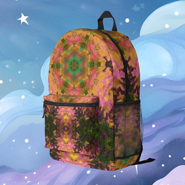 Sac À Dos Imprimé Digital Mandala rose jaune et vert (Créateur téléchargé)