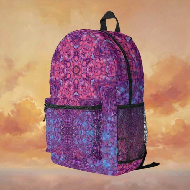 Sac À Dos Imprimé Digital Mandala rose violet et bleu (Pink Purple and Blue Digital Mandala Backpack by Wormhole Orbital)