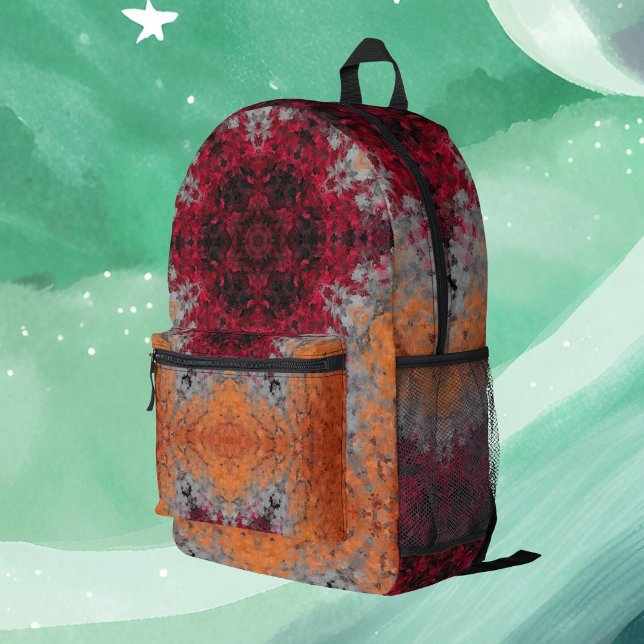 Sac À Dos Imprimé Digital Mandala rouge orange et bleu (Créateur téléchargé)