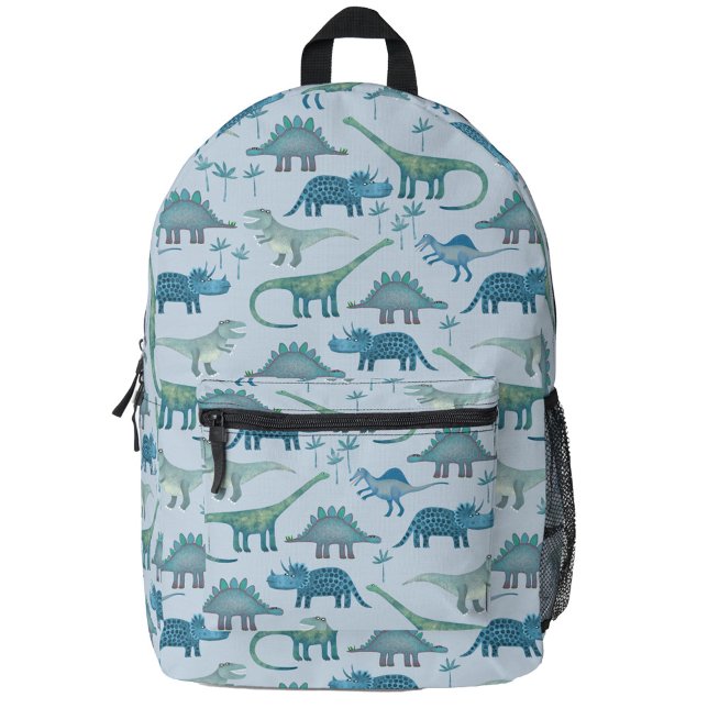 Sac À Dos Imprimé Dinosaur Motif bleu (Dinosaur pattern backpack with Tyrannosaurus Rex, Diplodocus, Stegasaurus, Triceratops and Spinosaur)