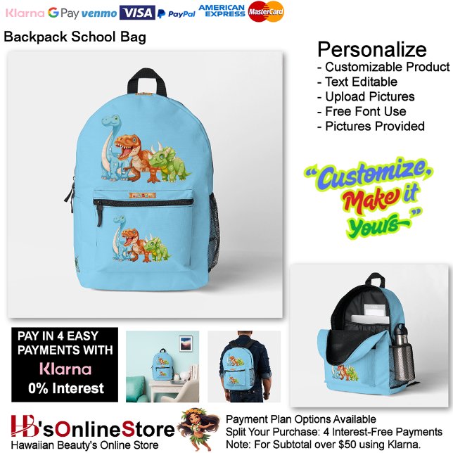 Sac À Dos Imprimé Dinosaur Reptiles Blue School Backpack 15 (Dinosaur Reptiles Black & Blue School Backpack 16.)