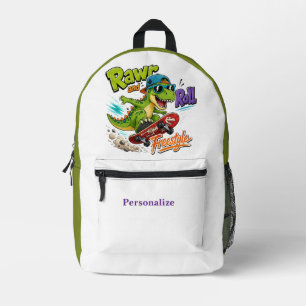 Sac À Dos Imprimé Dinosaure de dessin animé mignon sur skateboard pe