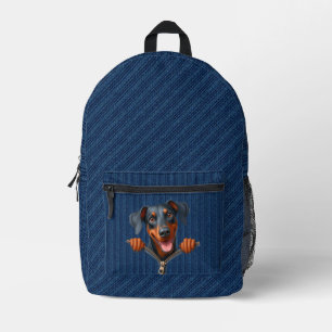 Sac À Dos Imprimé Dobermann Chiot Denim