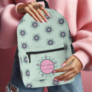 Sac À Dos Imprimé Doodles de Mandala turquoise moderne rose